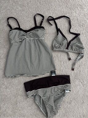 Maternity Pez D'Or Brown and White Striped 3-Piece Women’s Swim Set